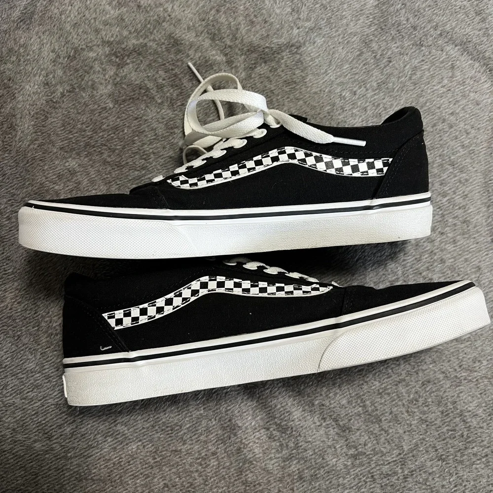 Vans Mens 9 Skate Old Skool Sneakers Checker Stripe Black White Casual Low Top